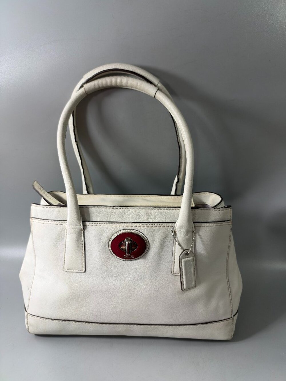 Authentic Coach F13675 Hamptons Madeline White Leather Satchel Shoulder Bag